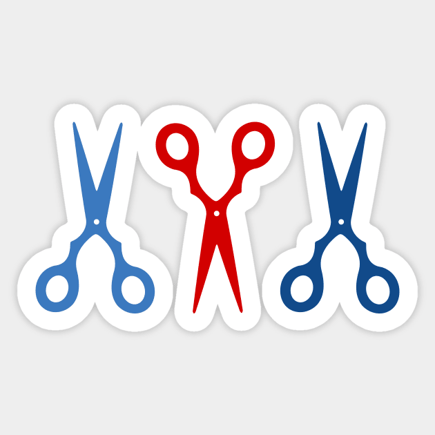 Barber Scissors in a Row - navy blue and red Sticker by XOOXOO